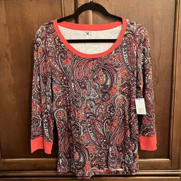 NWT Jones New York Sport Top Shirt Womens XL Fire Red Paisley Long Sleeve NEW - Picture 1 of 13